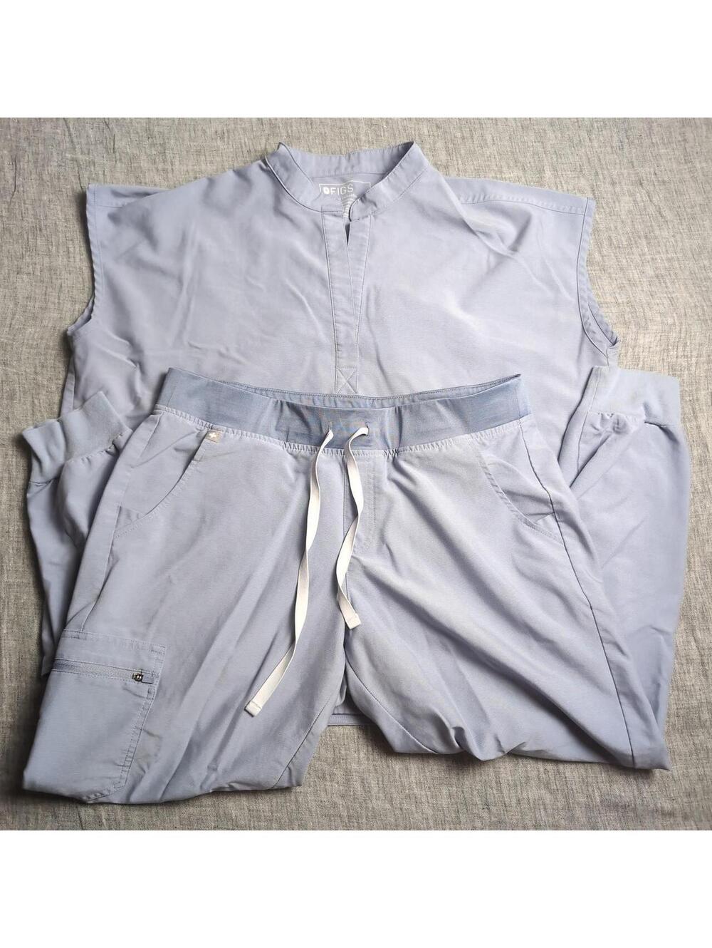 figs scrub set - Rafaela top L, Zamora joggers L/P petite - vapor blue